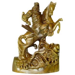 红木工艺品 实木质马客厅玄关摆件 绿檀木雕刻马上关公财神爷佛像