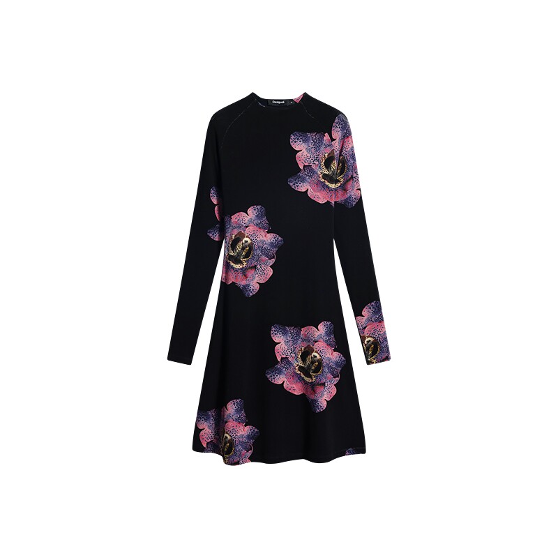 Desigual26秋冬新品撞色花卉插肩弹力修身连衣裙