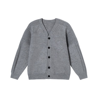 CLP黑红灰色坑条落肩袖开衫毛衣