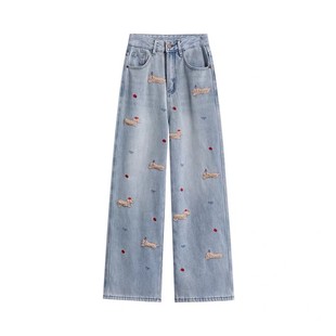 特大码胖mm韩版ins加绒牛仔裤女小个高腰直筒子加厚显瘦阔腿长裤