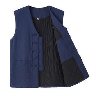 中老年唐装男中国风弹力棉马甲冬季棉花棉背心老人棉坎肩冬装马褂