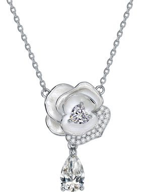 周六福项链女S925银花朵链坠优雅百搭时尚送女友圣诞礼物