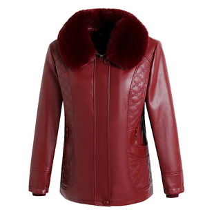 恒源祥妈妈冬装外套皮棉衣2025新款加绒加厚皮夹克50岁中年女皮衣