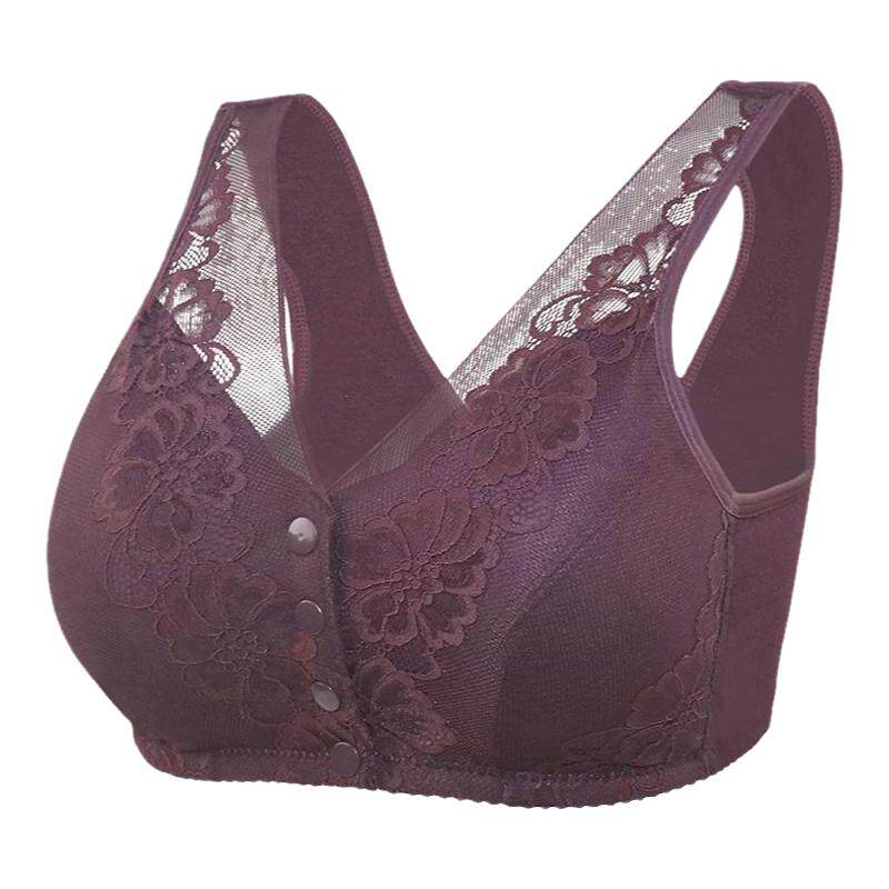 妈妈内衣女无钢圈文胸中老年人前扣背心式性感蕾丝大码胸罩薄款夏