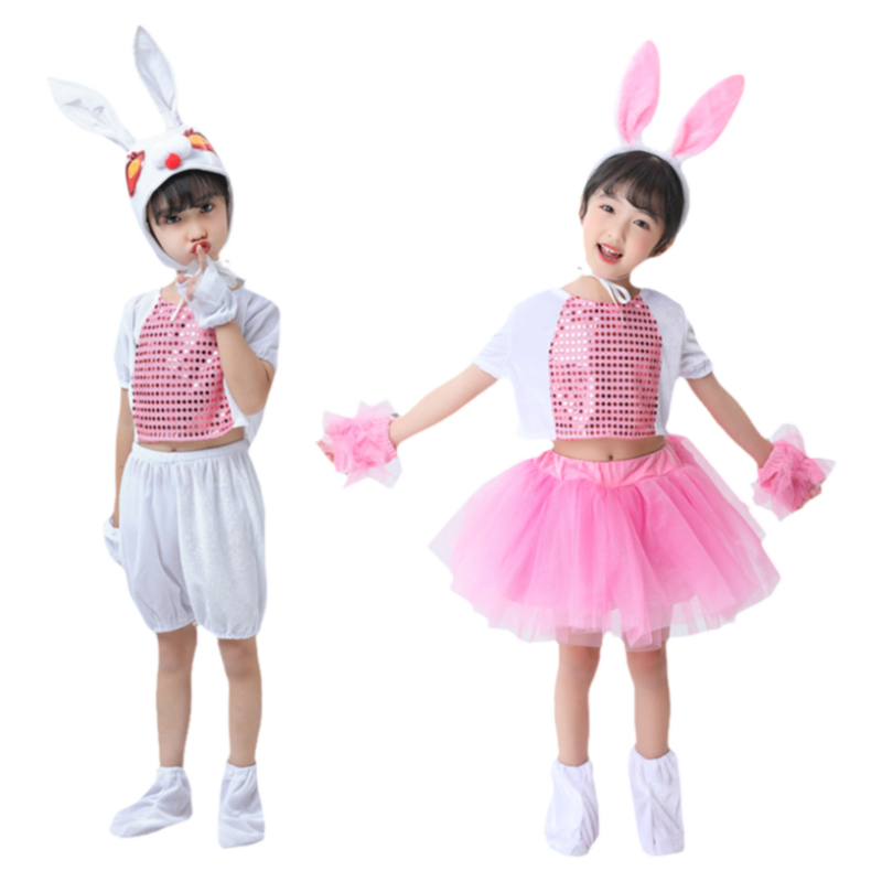 新款元旦兔子演出服儿童幼儿园小兔子表演服动物服舞蹈纱裙亲子装