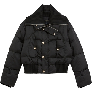 bebe冬季系列女士时尚层次感短款长袖翻领羽绒服403401