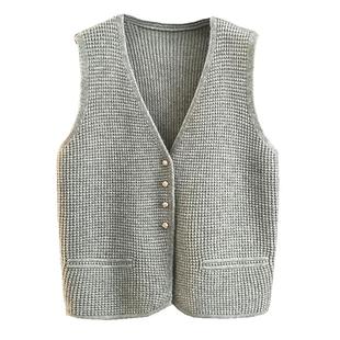 2025新款秋冬针织马甲外套短款V领设计感小众开衫背心无袖毛衣女