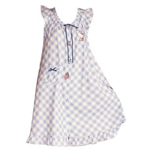 Gukoo/果壳睡裙夏季卡通印花新款甜美格子女士家居服套装B