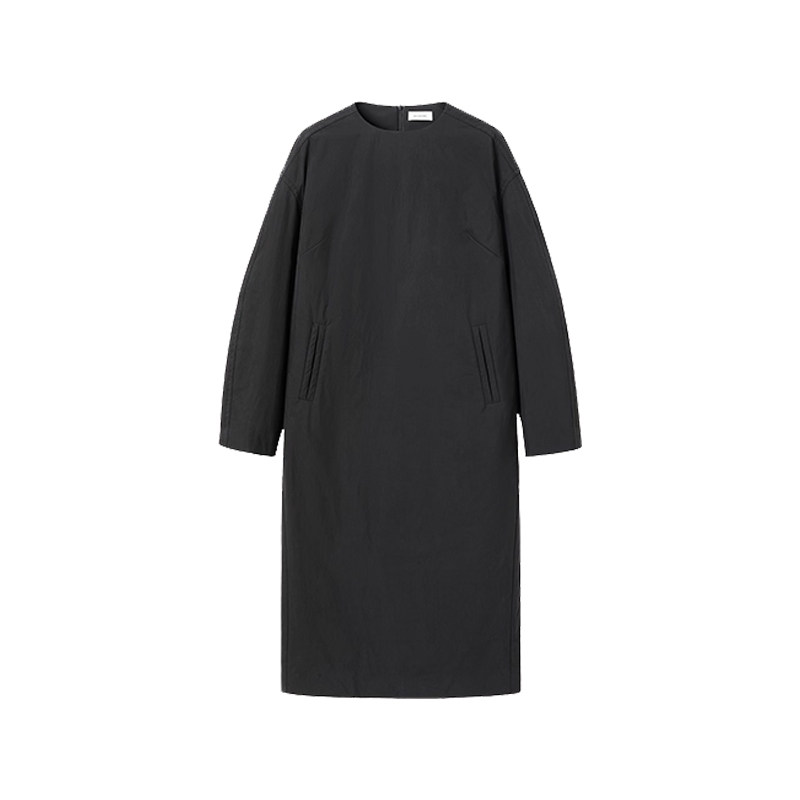 白弓舒适一件式圆领套头棉衣连衣裙女长款棉服外套冬季新款52712