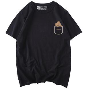 创意卡通短袖t恤女黑色简约百搭ins潮甜酷风纯棉宽松学生早春半袖