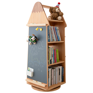 玩梦超人 铅笔头旋转书架儿童绘本架落地带磁吸黑板转角收纳书柜