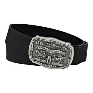 Levis李维斯男士双马标皮带经典仿古标志牌匾针扣加宽牛皮腰带