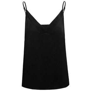 COCOBELLA重磅缎面丝滑黑色吊带女夏别致设计造型褶背心VT0036-3