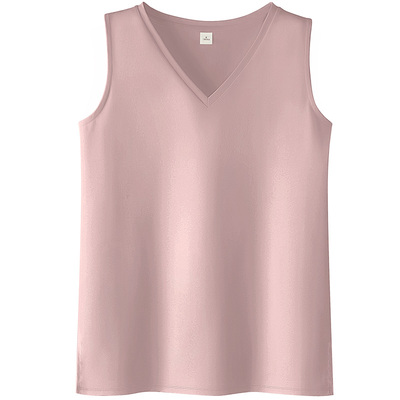 浅粉色纯棉直筒运动外穿v领背心