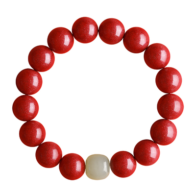 真品朱砂手串男款正品和田玉手链女单圈高含量原矿天然紫金砂串珠