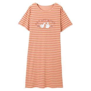 顶呱呱条纹睡裙女款2025新款夏季薄款睡衣彩棉纯棉女士家居服外穿