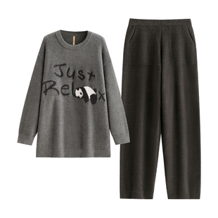 家乐芬睡衣女秋冬款半边绒软糯可爱熊猫加厚加绒珊瑚绒家居服冬装