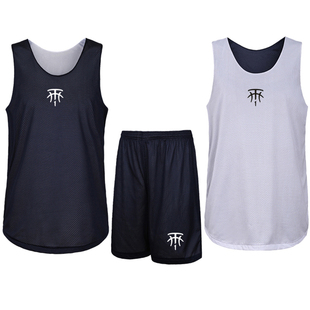 双面篮球服男套装美式麦蒂球衣纯黑纯白篮球单招考试训练服双面穿