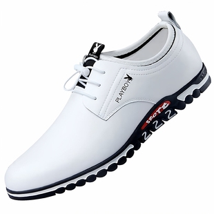 花花公子男鞋2025春季正装真皮休闲鞋男士舒适透气内增高白皮鞋男