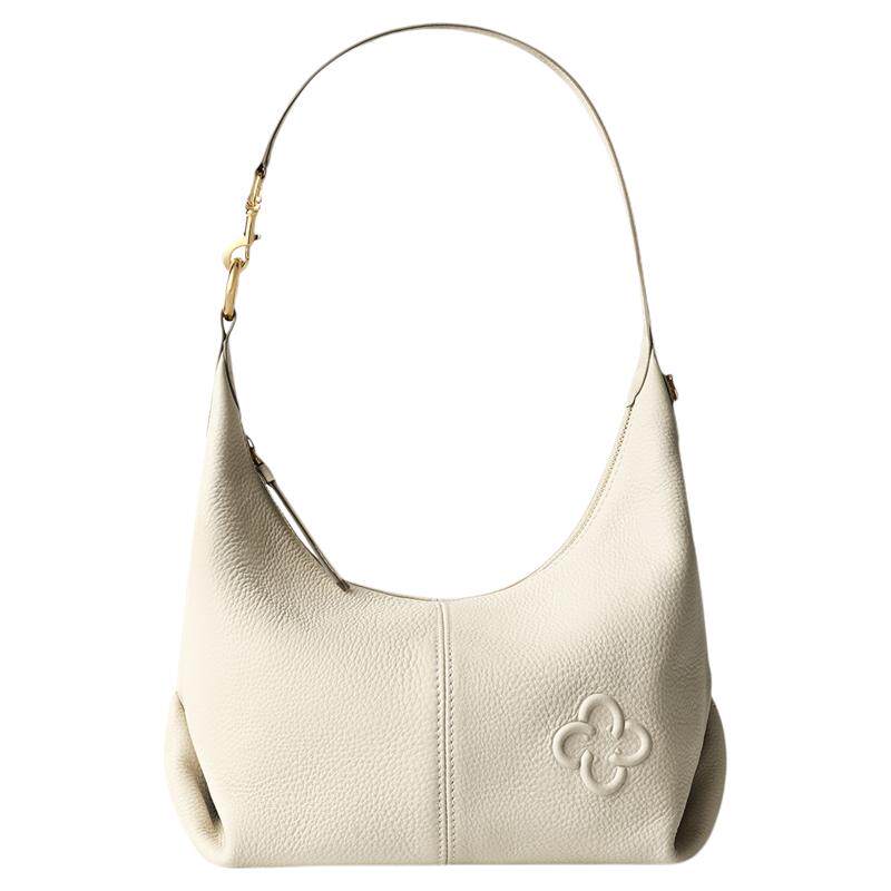 【意大利进口真鹿皮】卡思乐牛角包白色真皮手提hobo软单肩斜挎包