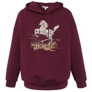 【轻松舒适】粉蓝衣橱2025秋冬新款生肖马刺绣上衣女舒适连帽卫衣