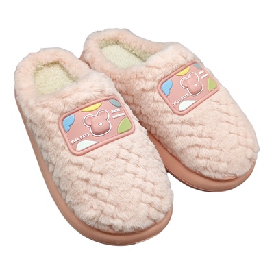 女款秋冬厚底卡通可爱加绒加厚毛绒棉拖鞋居家室内防滑保暖毛毛鞋