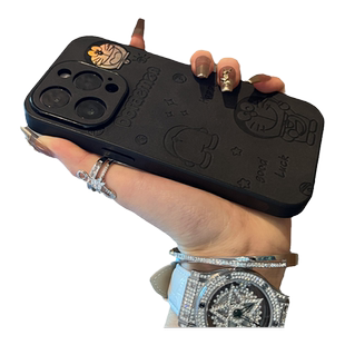 黑底镭射可爱猫适用苹果17手机壳新款iphone17套苹果17promax全包苹果16pro防摔苹果15pro硅胶14pro外壳13pro