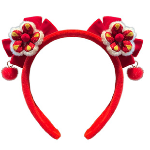 儿童新年发箍女童汉服头饰宝宝红色新年喜庆拜年发卡女孩过年头饰