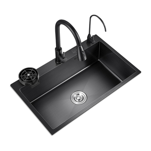 德国洗菜盆纳米水槽 单槽厨房304不锈钢洗碗槽黑色水池家用菜盆