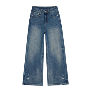 王家有鱼秋冬加绒【小个子定制】怀旧阔腿裤女2025百搭显瘦牛仔裤