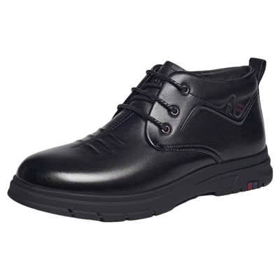 红蜻蜓高帮休闲皮鞋男款2025秋冬季新款加绒男鞋真皮商务爸爸棉鞋