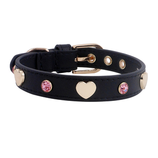 阿奇尔 爱心铆钉头层牛皮宠物项圈猫狗颈圈