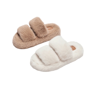 热风毛绒拖鞋女款2025年冬季新款纯色休闲平底家居拖室内毛毛拖鞋