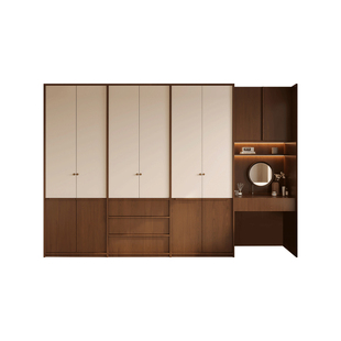 中古风衣柜家用卧室新中式骨骼线大衣柜带梳妆台一体简易柜子衣橱