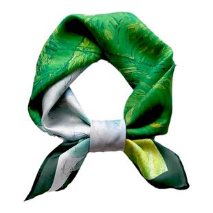 小方巾丝巾女春秋夏季四方正方形绿色油画纱巾护颈围脖子薄款围巾