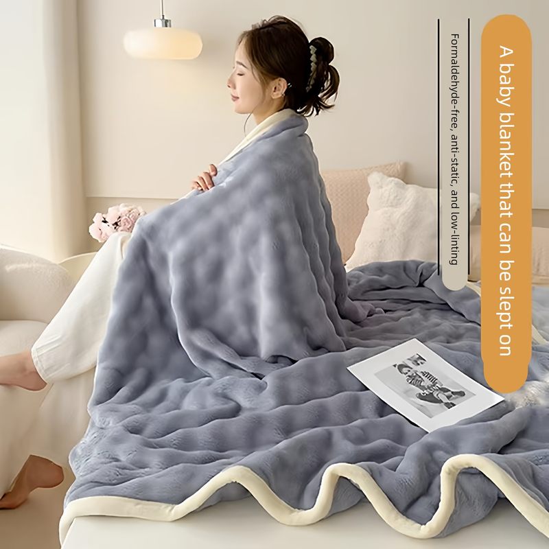 兔毛绒毛毯子午睡办公室珊瑚绒沙发空调盖毯加厚床上用儿童小被子