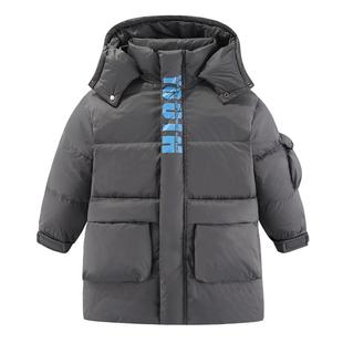 雪中飞童装儿童羽绒服2025中长款男女童时尚运动字母印花鸭绒外套