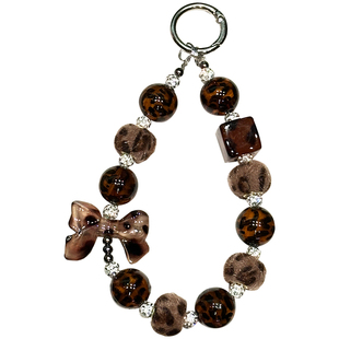 秋冬高级感豹纹透珠蝴蝶结适用苹果华为手机壳女手绳挂绳手机链新款钥匙扣挂链包包饰品时尚精致手腕带挂件链