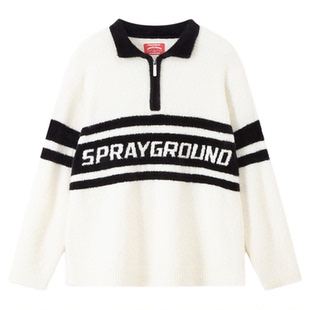 SprayGround鲨鱼嘴字母印花拼色毛衣男女半高领针织上衣
