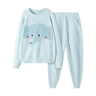 网易严选半边绒儿童睡衣2024秋冬新款抗静电家居服加厚保暖大童