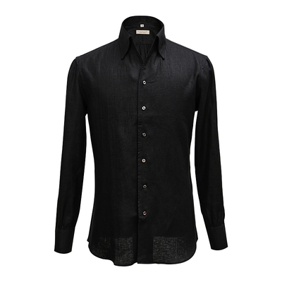 UGENTLE男装亚麻一片领长袖衬衫