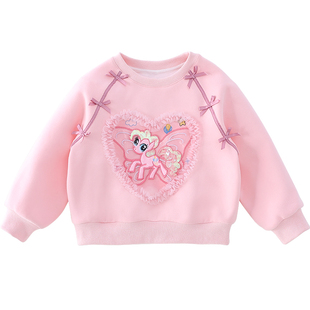 女童圆领卫衣秋冬2025新款儿童网红宽松加绒上衣小女孩卡通打底衫