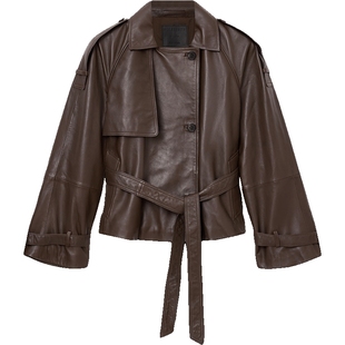 ALLSAINTS女士系带皮衣风衣Reed皮夹克外套2025冬新款W035LD