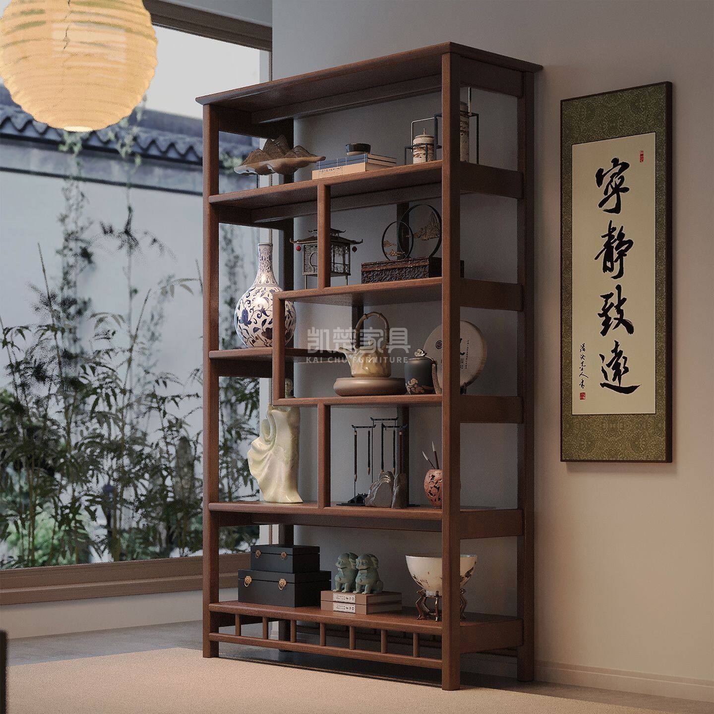 博古架实木中式茶室摆件客厅花瓶架书架杯子展示架多宝阁置物架子