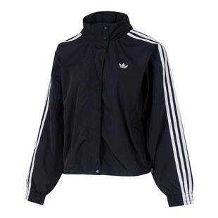 阿迪达斯三叶草外套女2025新款黑色运动上衣三条纹复古夹克JX1451