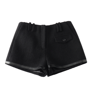 SINGLE MOMENT 25AW法式秋冬羊毛休闲直筒宽松圈圈毛拼皮短裤女