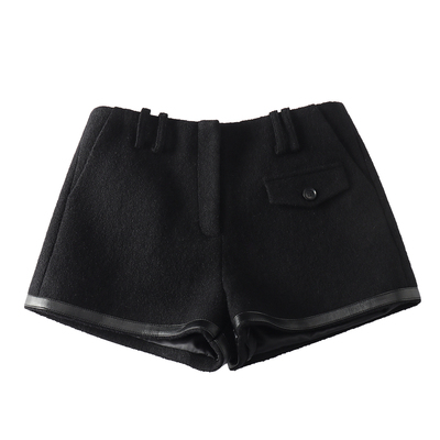 SINGLE MOMENT 25AW法式秋冬羊毛休闲直筒宽松圈圈毛拼皮短裤女