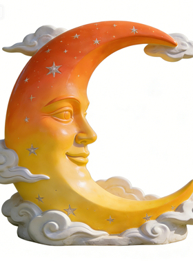 玻璃钢彩绘月亮卡通雕塑步行街商业街创意装饰景区摆件户外景观