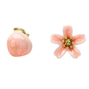 JuicyGrape水蜜桃耳钉女甜美可爱不对称桃花珐琅耳饰耳环生日礼物