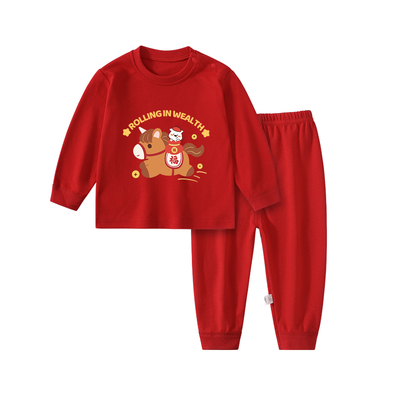 男童红色内衣套装儿童纯棉a类